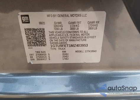 2021 GMC Sierra 1500 4Wd Short Box Denali z USA, uszkodzony, nr VIN 1GTU9FET1MZ403953